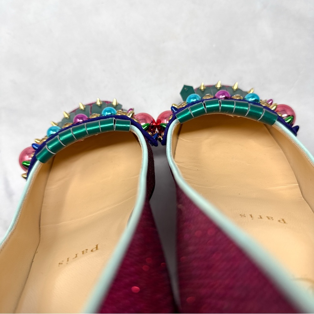 Christian Louboutin Oaxacana 45 Glitter Studded Fringe Heeled Loafer Flat Shoes - Picture 10 of 16